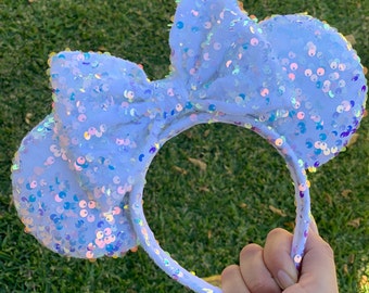 Holographic White velvet sequin Mouse Ears