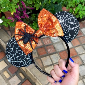 Orange Spider web Halloween Mouse Ears