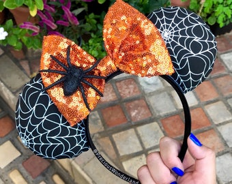 Orange Spider web Halloween Mouse Ears