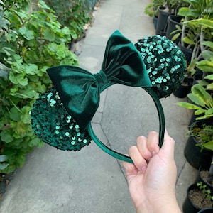 Christmas Dark green velvet sequin  Mouse Ears