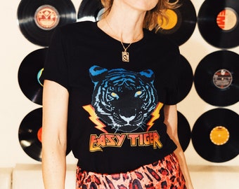 Easy Tiger - vintage women's 70s graphic tees for women vintage band shirt tiger tee rock n roll clothing tiger tshirt retro womens rock tee