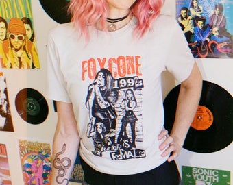 Foxcore - vintage damtröjor med grafisk design från 90-talet för kvinnor, vintage grunge-tröja för band, rock n' roll-kläder, tjejband, retro-rocktröja för kvinnor