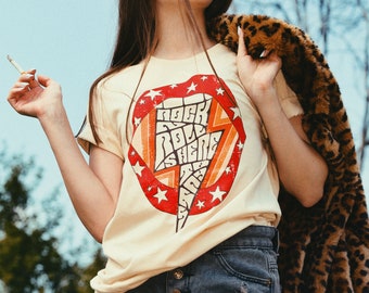 rock n roll 70s graphic tee womens graphic tshirts vintage band shirt retro concert tee 70s rock tee womens band tee womens 70s clothing