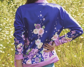 floral bomber jacket womens 70s jacket retro boho jacket bohemain bomber jacket track jacket asian bomber womens japanese jacket asian top