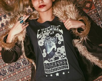 70er Jahre Rock T-Shirt | Damen T-Shirt | 70er Jahre T-Shirt im Vintage Stil | Damen Rocker T-Shirt | Rock n Roll T-Shirt | T-Shirt im Woodstock-Stil