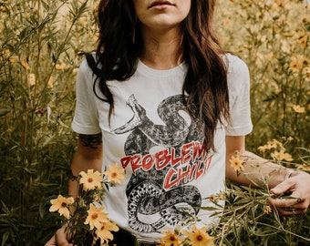 problem child graphic tee for women snake tshirt rock n roll edgy shirt womens edgy rock tee 90s grunge rock tshirt snake tee serpent shirt