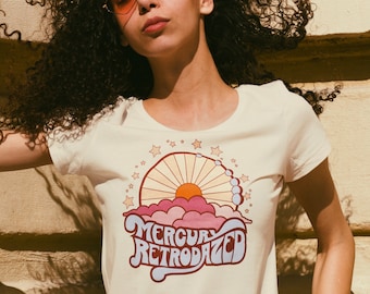 mercury retrodazed tee | womens graphic tees | vintage style 70s retro tshirt |  women&#39;s hippy graphic tee | hippy tshirt | celestial tee