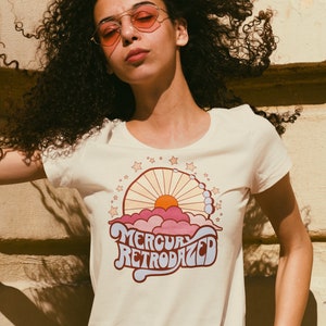 mercury retrodazed tee | womens graphic tees | vintage style 70s retro tshirt |  women&#39;s hippy graphic tee | hippy tshirt | celestial tee