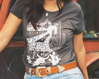 Cactus desert vintage shirt womens graphic tees 70s southwestern eagle arizona tshirt 70s shirt southwestern tee sunburst flames tee