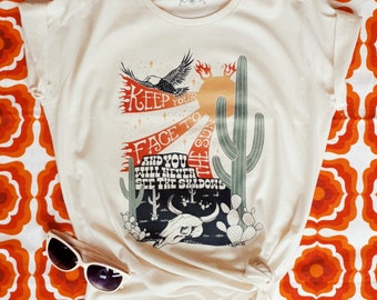 womens 70s graphic tees vintage desert shirt southwestern eagle arizona tshirt seventies womens shirt southwest tee sunburst flames tee