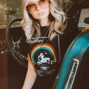 No Rain No Rainbow - vintage women's 70s graphic tees for women vintage band shirt rock n roll clothing hippie tshirt retro womens band tee
