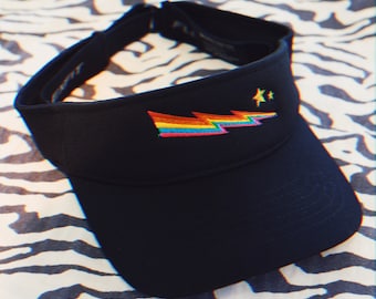 women&#39;s visor embroidered cosmic star hat hippie visor retro visor 60s hippies hat lightening bolt embroidered cap 60s visor