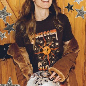 sun tshirt womens 70s clothing retro tee womens graphic tees solar cycles shirt ancient sun vintage sun art tshirt celestial tee stars shirt image 3