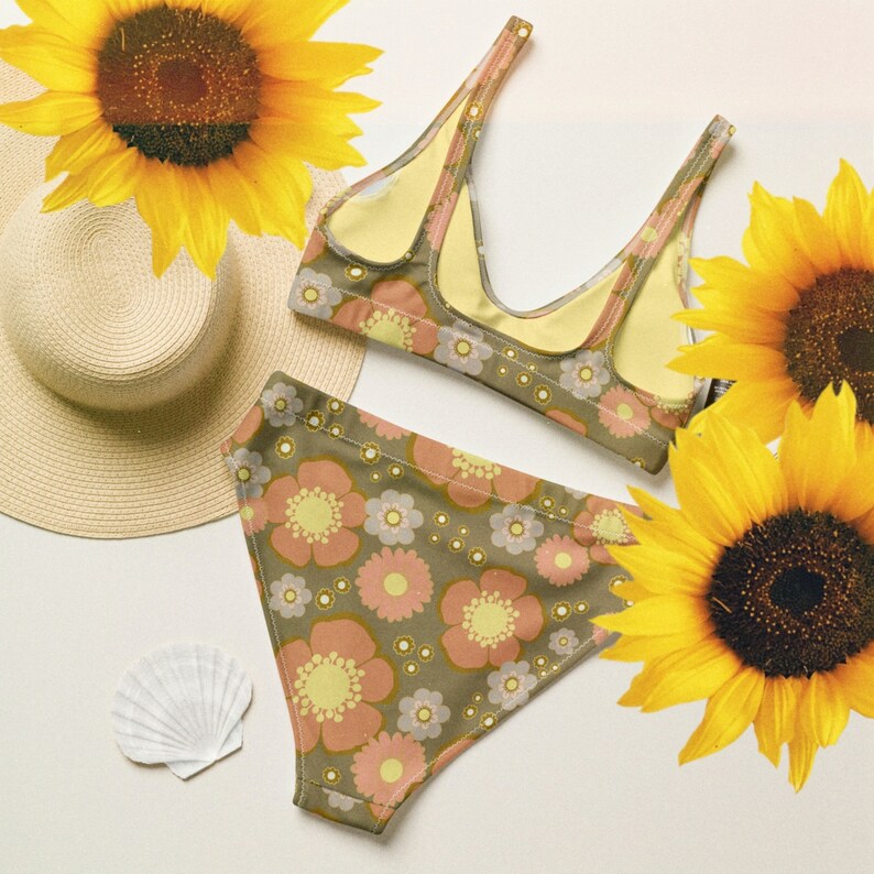 Retro Floral Bikini 70s Bikini Vintage Style Womens Swimsuit 2 Etsy