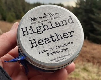 Highland Heather Outlander Glen Fresh Floral Scotland Scottish Scots Highland Vegan Handmade Soy Tin Candle + Free Cotton Gift Bag