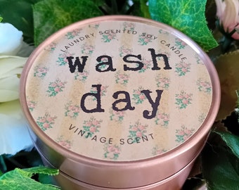 Vintage Inspired Wash Day Laundry World War 1940s Vegan Handmade Soy Tin Candle + Free Cotton Gift Bag
