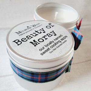 Beauty of Moray (Heritage Cooking Sweet Apple) Scottish Scotland Scots Highland Vegan Handmade Soy Tin Candle + Free Cotton Gift Bag