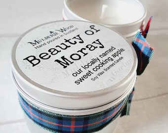 Beauty of Moray (Heritage Cooking Sweet Apple) Scottish Scotland Scots Highland Vegan Handmade Soy Tin Candle + Free Cotton Gift Bag