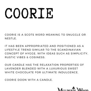 Coorie Snuggle Soothing Chocolate & Lavender Scottish Scotland Scots Highland Vegan Handmade Soy Tin Candle Free Cotton Gift Bag image 4