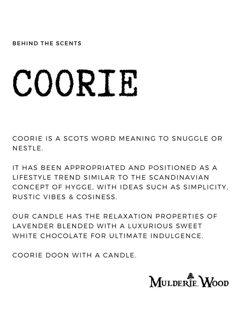 Coorie Snuggle Soothing Chocolate & Lavender Scottish Scotland Scots Highland Vegan Handmade Soy Tin Candle Free Cotton Gift Bag image 4
