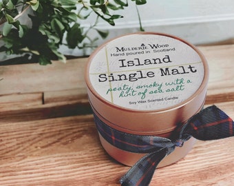 Whisky Whiskey Scotch Island Isla Single Malt Scottish Boozy Peaty Soy Vegan Candle + Free Gift Bag