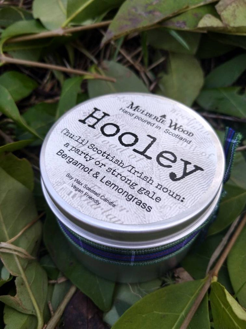 Hooley Wind/Party Bergamot and Lemongrass Energising Scottish Scotland Scots Highland Vegan Handmade Soy Tin Candle Free Cotton Gift Bag image 5