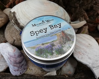 Spey Bay (Moray Coast) Ocean Fresh Sea Floral Driftwood Scots Scotland Scottish Highlands Vegan Soy Tin Candle + Free Cotton Gift Bag