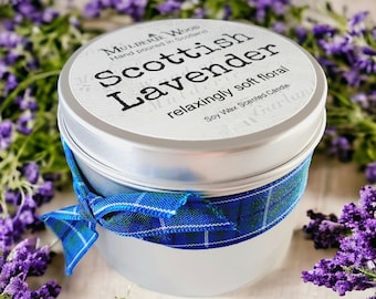 Fresh Soothing Lavender Scottish Scotland Scots Highland Vegan Handmade Soy Tin Candle + Free Cotton Gift Bag