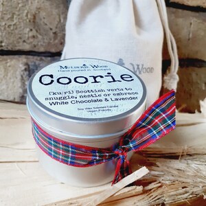 Coorie Snuggle Soothing Chocolate & Lavender Scottish Scotland Scots Highland Vegan Handmade Soy Tin Candle Free Cotton Gift Bag image 3