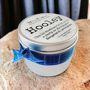 Hooley Wind/Party Bergamot and Lemongrass Energising Scottish Scotland Scots Highland Vegan Handmade Soy Tin Candle Free Cotton Gift Bag image 1