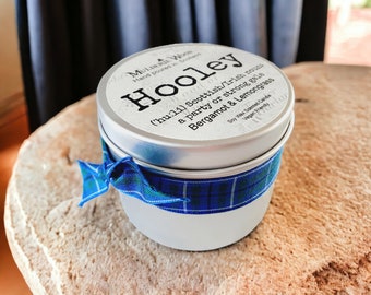 Hooley (Wind/Party) Bergamot and Lemongrass Energising Scottish Scotland Scots Highland Vegan Handmade Soy Tin Candle + Free Cotton Gift Bag