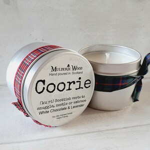 Coorie Snuggle Soothing Chocolate & Lavender Scottish Scotland Scots Highland Vegan Handmade Soy Tin Candle Free Cotton Gift Bag image 6