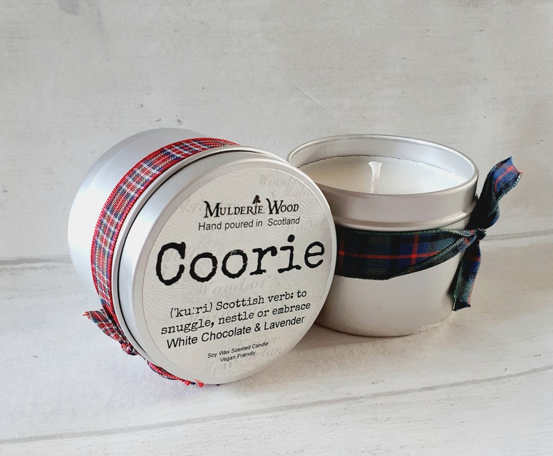 Coorie Snuggle Soothing Chocolate & Lavender Scottish Scotland Scots Highland Vegan Handmade Soy Tin Candle Free Cotton Gift Bag image 6