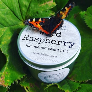 Handmade Scottish Wild Raspberry Sweet Fruit Scotland Scottish Scots Highland Vegan Handmade Soy Tin Candle + Free Cotton Gift Bag