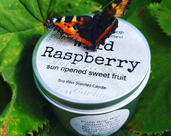 Handmade Scottish Wild Raspberry Sweet Fruit Scotland Scottish Scots Highland Vegan Handmade Soy Tin Candle + Free Cotton Gift Bag