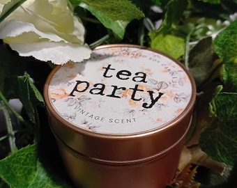 Vintage Inspired Tea Party Afternoon Tea World War 1940s Vegan Handmade Soy Tin Candle + Free Cotton Gift Bag