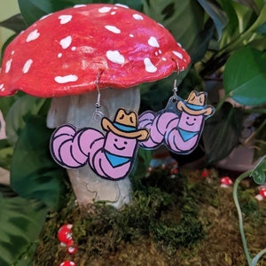 Cowboy Worm If I Were A Worm Earrings Handmade Gifts for Weirdos