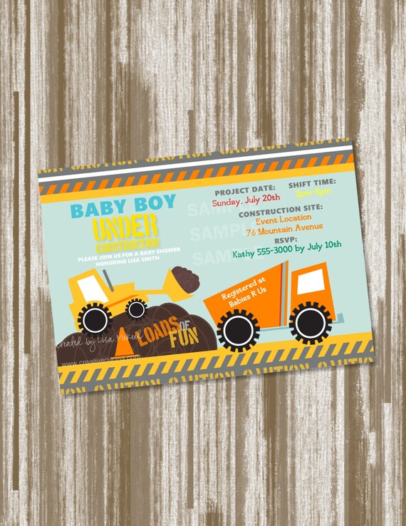 Under Construction Theme Baby Shower Invitation Set Of 20 Custom Printed Includes Envelopes 2 00 Each