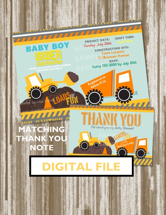 construction theme baby shower invitations