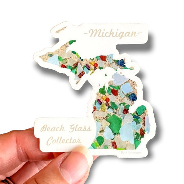 Michigan Beach Glass Collector • Michigan Outline • Photography • Vinyl Durable Weatherproof • 2.7"Wx3"H• Diecut • Beach Glass • Great Lakes