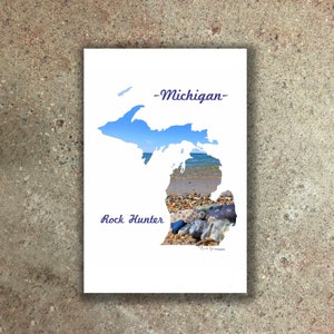Michigan Postcard - Michigan Rock Hunter - 4&quot; x 6&quot; - LeLand Blue -  Petoskey Stone - Rockhound - Lake Michigan