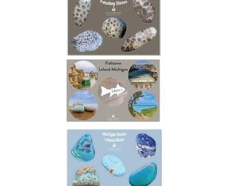 Fishtown Leland Michigan Rocks Leland Blue and Petoskey Set of 3 Sticker Sheets – Premium 4x6 Matte Vinyl, Waterproof & Weatherproof