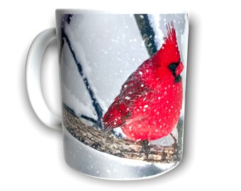 Male Cardinal Mug, Cardinal in Snow Mug, 11 0z White Ceramic Coffee Mug, Remember Mug, Love Mug, Cardinal photography mug, Cardinal Gift
