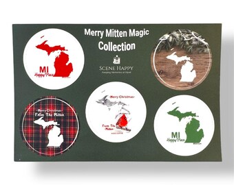 Merry Mitten Magic Sticker Sheet 4x6 – Original Photography Stickers: MI Happy Place, Merry Christmas from the Mitten, Michigan Christmas