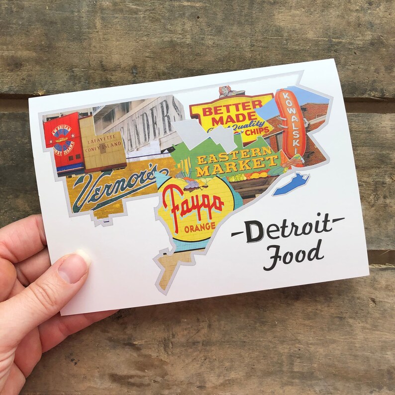 Detroit Michigan Food Greeting Card Detroit District Outline Etsy