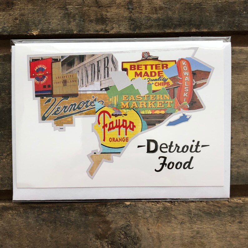 Detroit Michigan Food Greeting Card Detroit District Outline Etsy