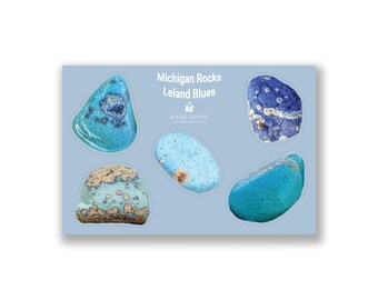 Michigan Rocks Leland Blues Sticker Sheet • Michigan Outline • Vinyl Durable Weatherproof • 6"W x 4"H • Diecut • Rockhunter • LeLand Blue