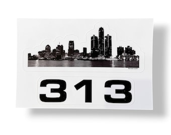 Detroit 313 Skyline Sticker Sheet 4x6 – Original Photo Stickers: Detroit Skyline and 313 area code