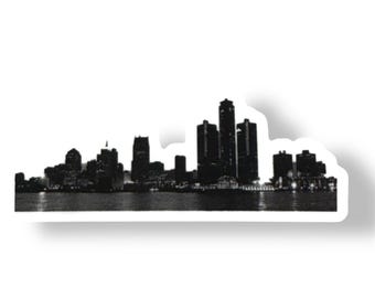 Downtown Detroit Photo Sticker – City-Shaped Cutout Featuring Original Detroit Photography with Riverfront Skyline, Michigan 313 gift