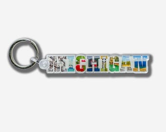 Michigan Keychain • Michigan Collage • Michigan Name Keychain • Michigan Favorites • Michigan Photography Keychain •Car Keychain MI Keychain
